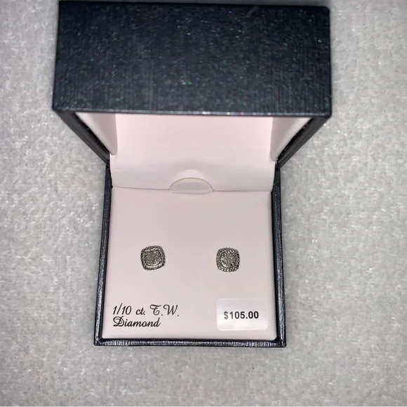 Silver 1/10 CTTW Diamond Earrings - Picture 1 of 5